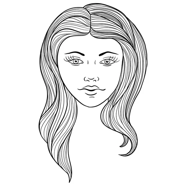 Vetor desenho menina com cabelo solto — Vetor de Stock