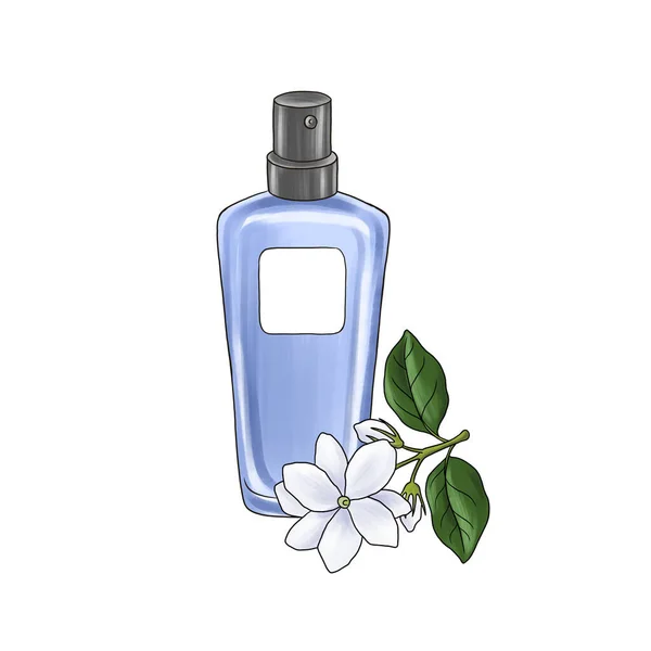 Tekening glas parfum botte en Arabische jasmijn — Stockfoto