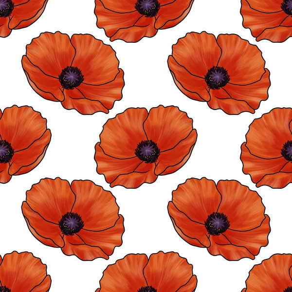 Patrón sin costuras con flor de amapola roja —  Fotos de Stock