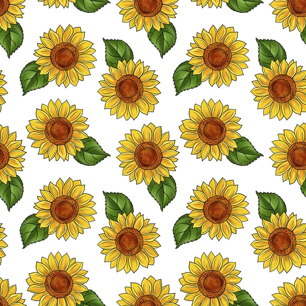 Nahtlose Muster mit Zeichnung Blume der Sonnenblume — Stockfoto