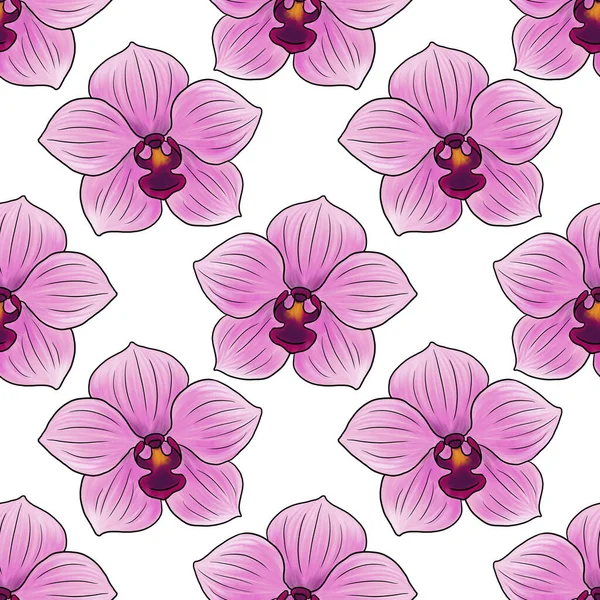 ピンクの蘭の花とシームレスなパターン — ストック写真