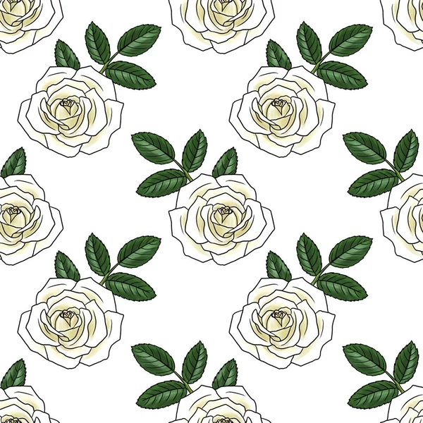 白地にバラの花でシームレスなパターン — ストック写真