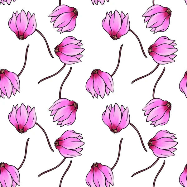 Motif sans couture avec des fleurs de cyclamen — Photo