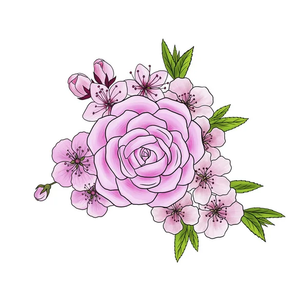 Zeichnung floraler Kompositionen mit Blumen — Stockfoto