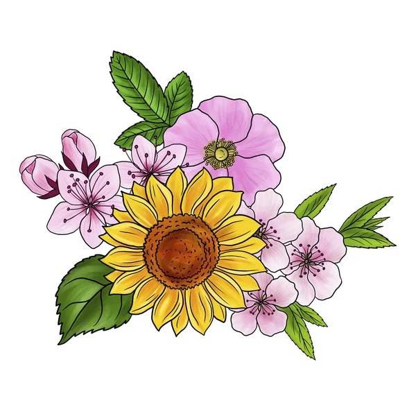 Rysunek kompost kwiatowy z kwiatami — Zdjęcie stockowe