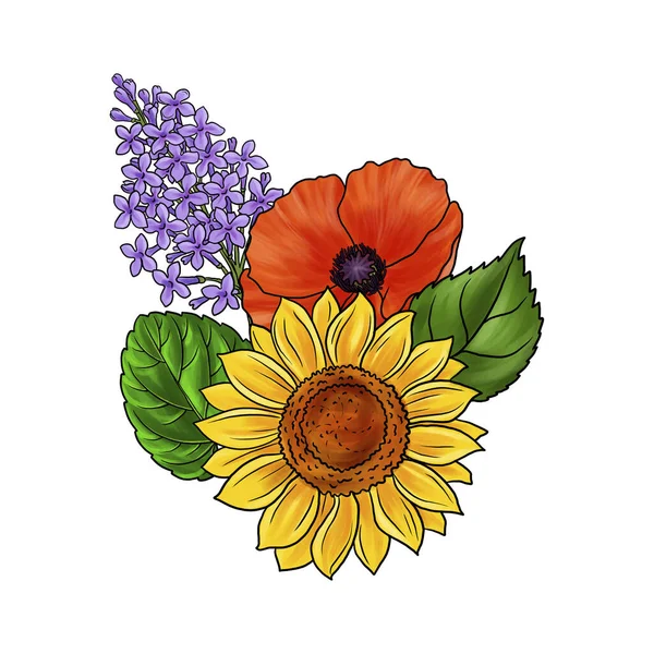 Drawing floral compostiom with flowers — Stock Photo, Image