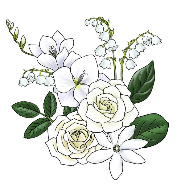 Desenho compositor floral com flores — Fotografia de Stock