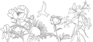 Çiçeklerle doğal arkaplan çizen vektör