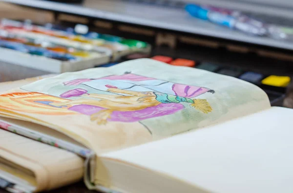 Законченный Акварельный Рисунок Собачьих Акварельных Красок Кисточкой Совершенно Нецветной Карандашный — стоковое фото