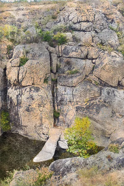 Temvod Rivier Aktovsky Canyon Oekraïne Nikolaev Regio Duivelsvallei Boulder Met — Stockfoto