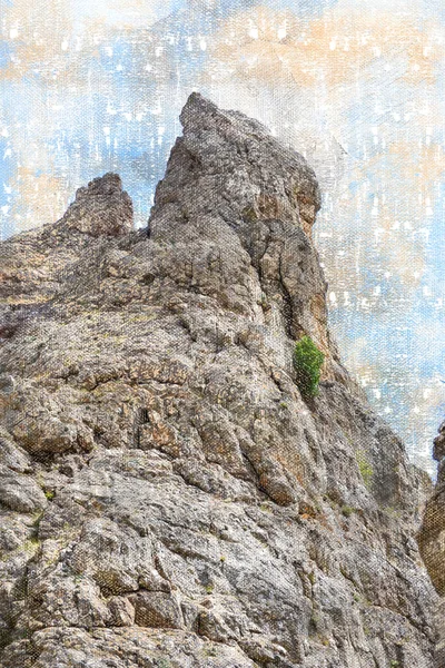 Une Montagne Rocheuse Contre Ciel Bleu Pic Montagne Aigu Aquarelle — Photo