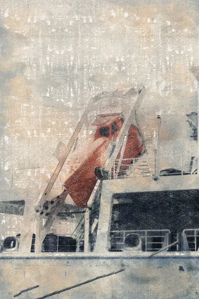 Έννοια Θαλάσσιας Ασφάλειας Κόκκινη Σωσίβια Λέμβος Πλοίο Ξηρού Φορτίου Ψηφιακή — Φωτογραφία Αρχείου