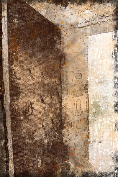 Taş Duvarda Antik Bir Kapı Demir Kaplı Ağır Bir Kapı — Stok fotoğraf
