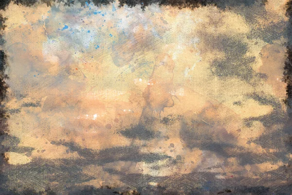 Růžové Zapadající Nebe Mraky Digitální Akvarel — Stock fotografie