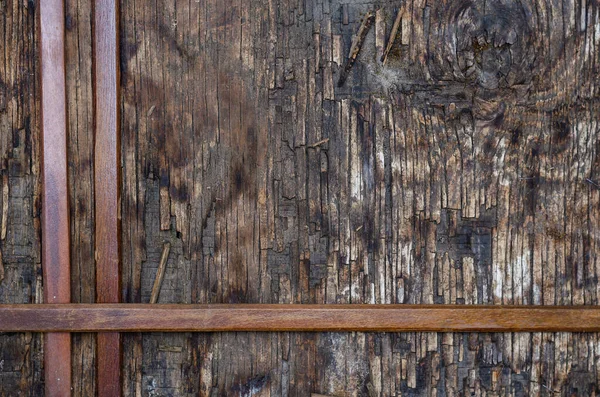 Three Narrow Wooden Slats Dark Wooden Background Cracked Wooden Surface — Stock Photo, Image