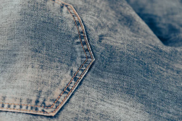 Bolso Traseiro Jeans Azuis Textura Ganga Tecido Grosseiro Arranhado Costura — Fotografia de Stock