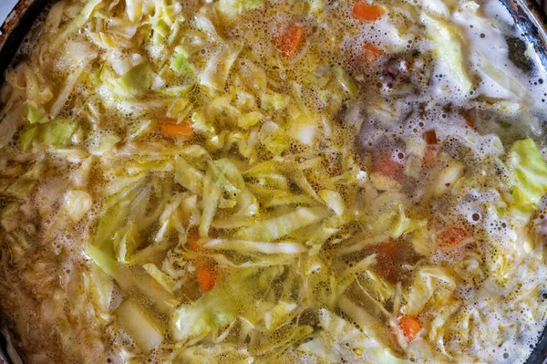 Текстура Кипящего Супа Еда Готовится Кухонной Плите Вкусный Суп Капусты — стоковое фото