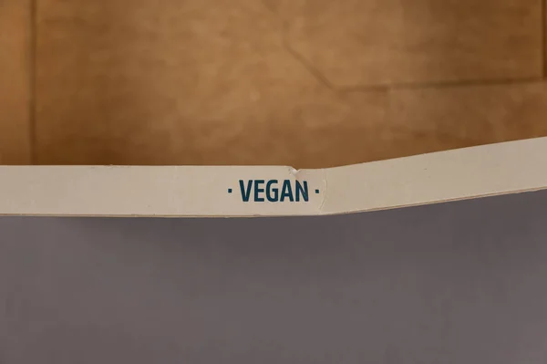 Vegan Inscription End Cardboard Box Healthy Food Concept Close Selective — Fotografia de Stock