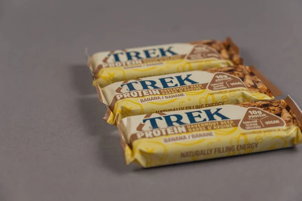 Three Trek Protein Energy Bars Gray Gluten Free Sugar Free — Foto Stock