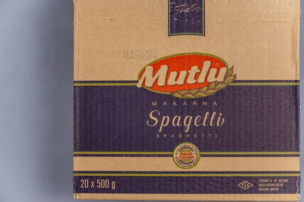 Large Cardboard Box Spaghetti Products Largest Turkish Brand Mutlu Makarna —  Fotos de Stock