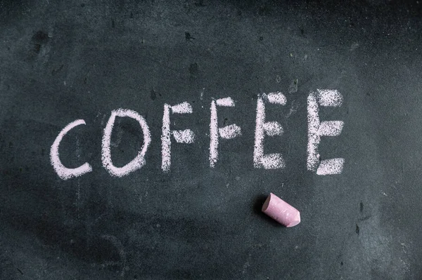 Kaffee Vorhanden Ein Wort Das Rosa Kreide Auf Einer Schwarzen — Stockfoto