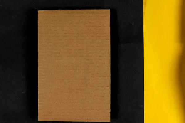 Rectangular Piece Brown Cardboard Black Yellow Copy Space Text Design — 스톡 사진