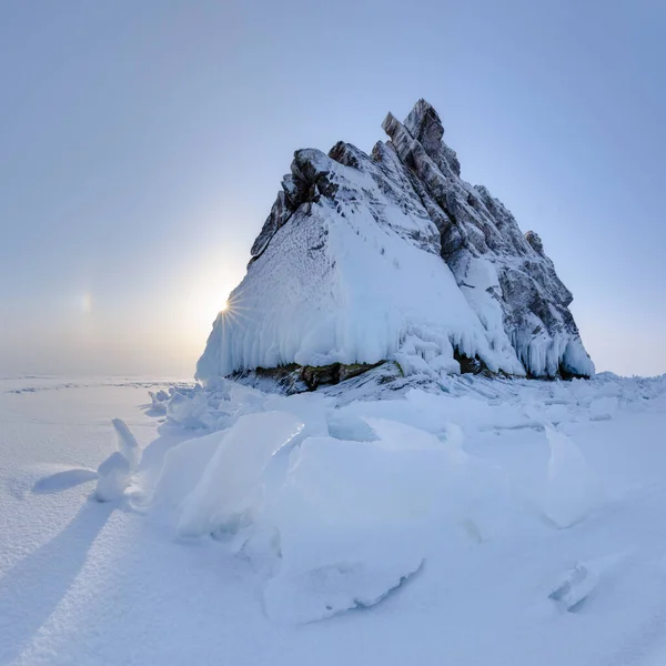 Elenka Felseninsel Baikalsee Unter Eis Und Schnee — Stockfoto