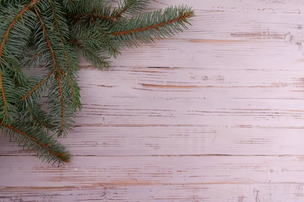 Kerstboom Witte Houten Achtergrond Kopieerruimte — Stockfoto