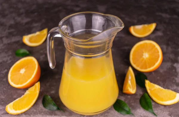 Orange Juice Decanter Gray Background — стоковое фото