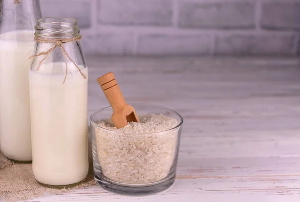 Lactose Free Rice Milk Bottle Copy Space — стоковое фото