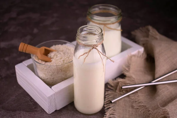 Lactose Free Rice Milk Vegan Food Concept — Stok Foto
