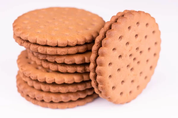 Choklad Chip Cookies Med Fyllning Vit Bakgrund — Stockfoto