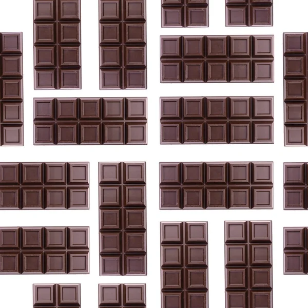 Barres Chocolat Noir Sur Fond Blanc Modèle Sans Couture — Photo
