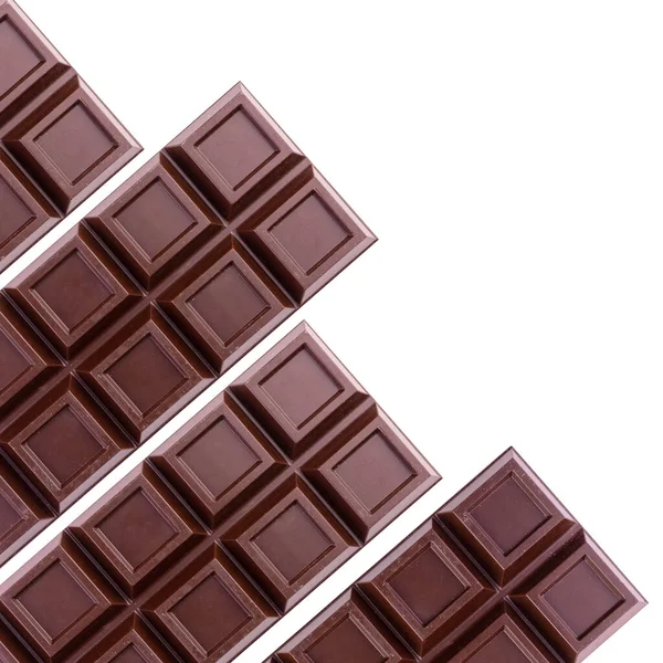 Grandes Barras Chocolate Escuro Isolado Fundo Branco Espaço Cópia — Fotografia de Stock