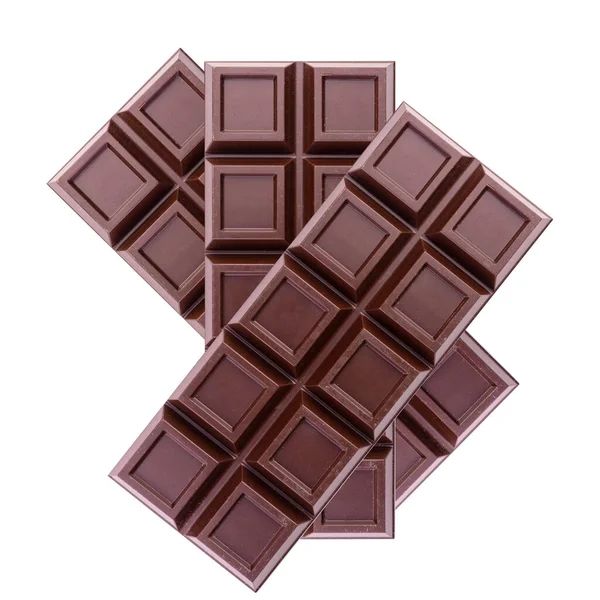 Tres Grandes Barras Chocolate Negro Aisladas Sobre Fondo Blanco — Foto de Stock
