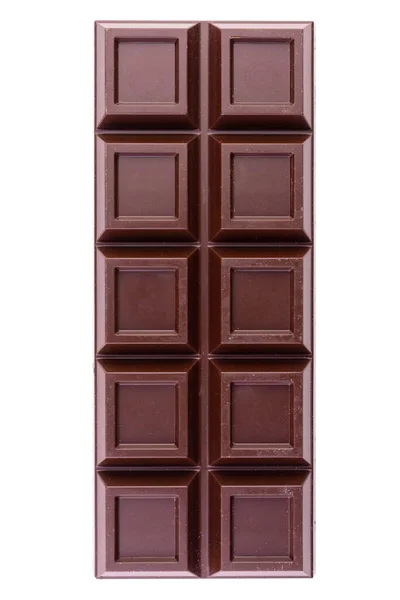 Barra Chocolate Escuro Isolado Branco Vista Superior — Fotografia de Stock