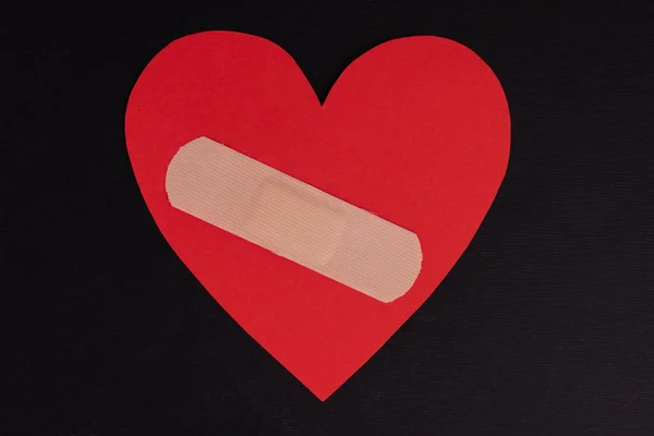 Band Aid Wounds Red Heart Black Background Heart Wounds — Stockfoto