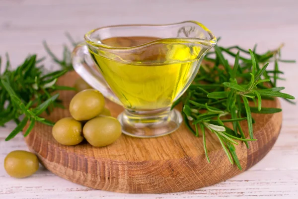 Organic Olive Oil Gravy Boat Fresh Rosemary — Fotografia de Stock