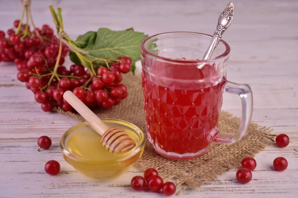 Tea Red Viburnum Berries Honey Concept Healthy Vitamin Drinks — Stock Photo, Image