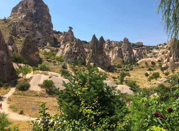 Cappadocia Only Hot Air Balloons Also Beautiful Landscapes Houses Rocks — стоковое фото