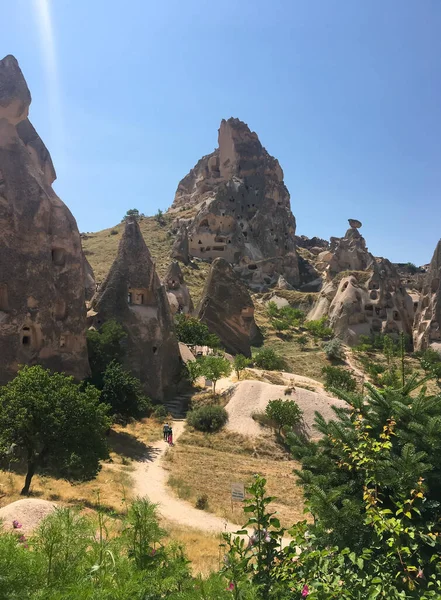 Cappadocia Only Hot Air Balloons Also Beautiful Landscapes Houses Rocks — стоковое фото