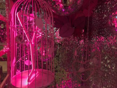 Neon pembe dekorasyondaki farklı ögeler