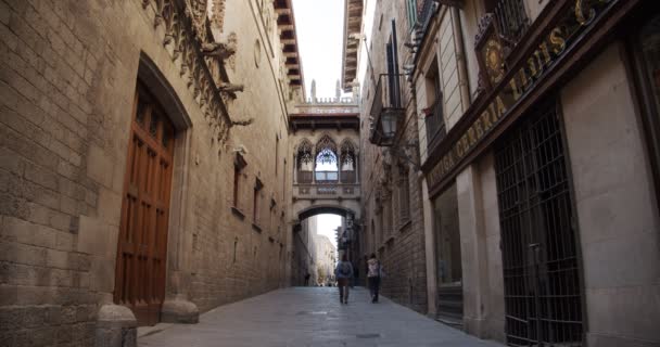Gotische wijk van Barcelona in de vroege ochtend — Stockvideo