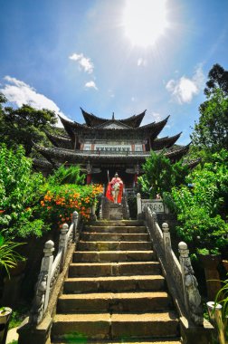 Lijiang Çin eski şehir sokakları ve binaları