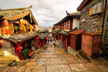 Lijiang China old town streets and buildings clipart