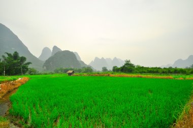 Li nehri dağ manzarası Yangshuo Guilin 'de