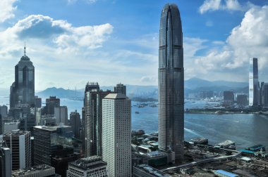Hong Kong Bank Skysraper with blue sky clipart