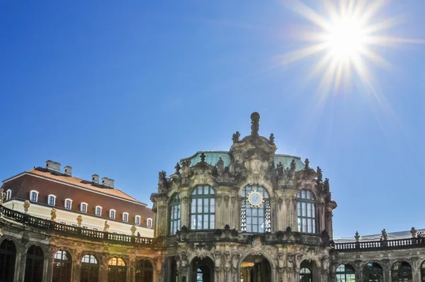 Zwinger museum with sun in Dresden — Stock Photo, Image