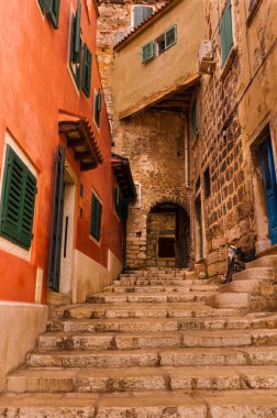 Hava ateş eski kasaba rovinj günbatımı, Istra bölge, Hırvatistan