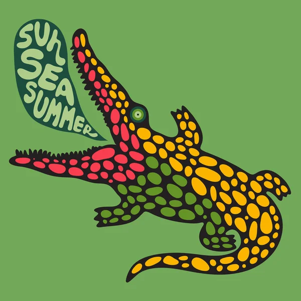 Buntes Krokodil mit Sonne Meer Sommer Banner. — Stockvektor
